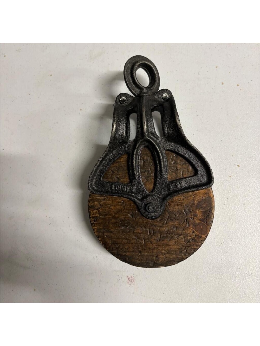 Vintage Louden Cast Iron and Wood Barn Pulley Antique Farm Tool